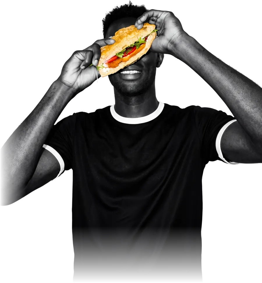 Moustapha Name holding a schiacciata
